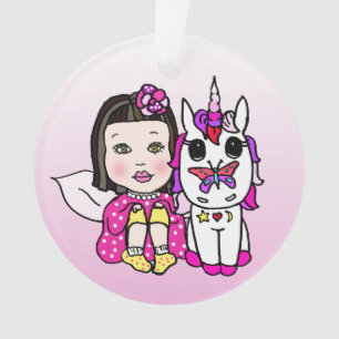 Ornamento Fada Rosa bonito e Rainbow Unicorn & Butterfly