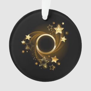 Ornamento Faixa redonda com estrelas Douradas em preto