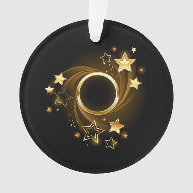 Ornamento Faixa redonda com estrelas Douradas em preto (Frente)