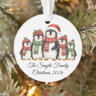 Ornamento Família de Pinguim de Natal Personalizada