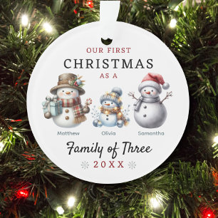 Ornamento Família Snowmen de Três Primeiro Natal