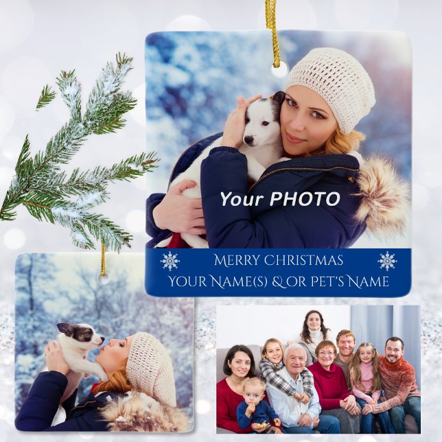 Ornamento Familiar Personalizado com Cão, Gato ou  (2 Photos Ornaments. Personalized Ornaments. Personalized Christmas Ornaments. Photo Ornaments.  )