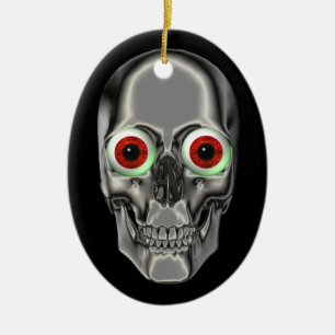 Ornamento Fantasia Silver Scull Red Eyebolas
