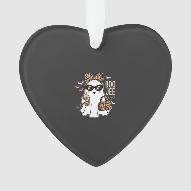 Ornamento Fantasma Fofo Boo Jee Design de Leopardo de Hallow (Frente)