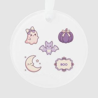 Ornamento Fantasma Morcego Abóbora Lua Rosa Roxo Halloween F