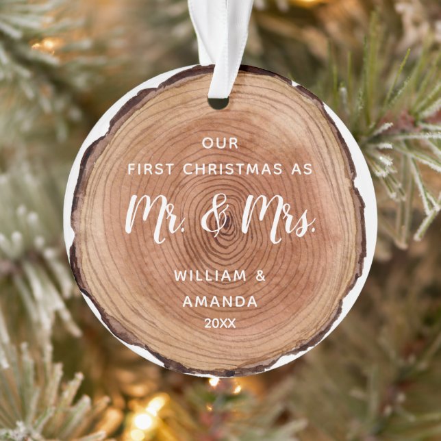 Ornamento Fatia de Madeira Russa com Aquarela Primeiro Natal (Árvore)