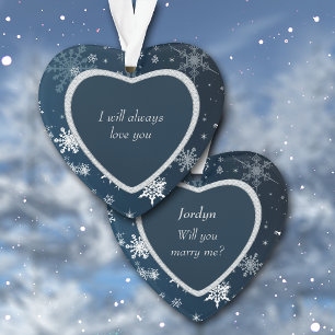 Ornamento Faux Diamond Heart Snowflake Você Me Casado