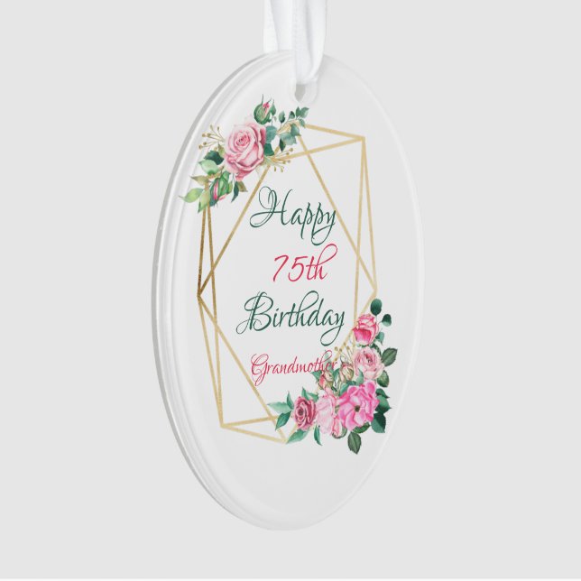 Ornamento Feliz 75º aniversário Vovó Dourada Quadro Geométri (Frente)