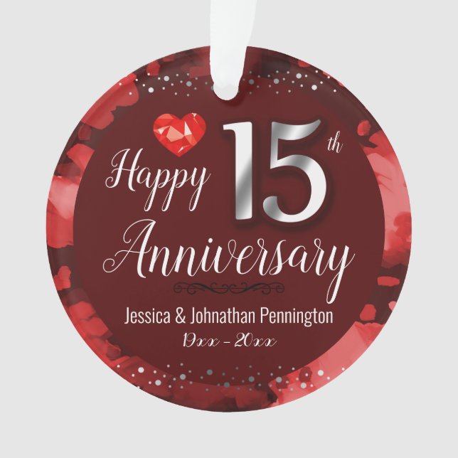 Ornamento Feliz Aniversário de Casamento de 15 (Frente)
