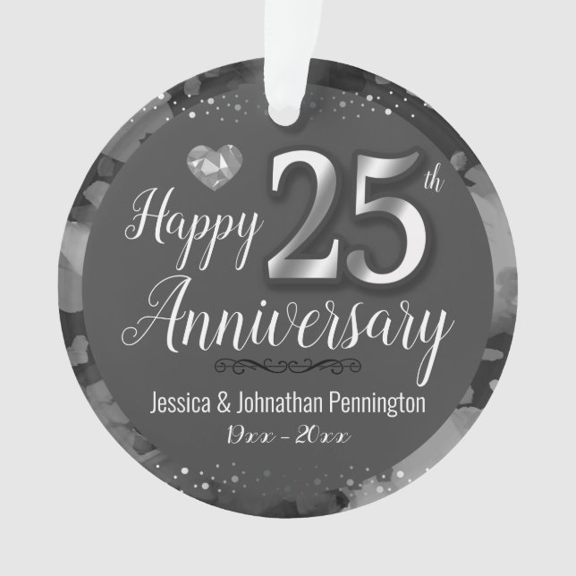 Ornamento Feliz Aniversário de Casamento de 25 (Frente)