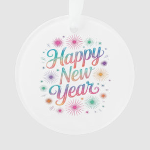 Ornamento Feliz Ano Novo 2026 Fogos de Artifício Essencial