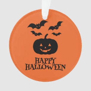 Ornamento Feliz Bat Mínimo de Abóbora de Halloween