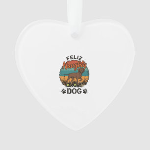 Ornamento Feliz Cachorro Travesso Marrom Sol Retro Pegadas