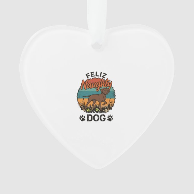 Ornamento Feliz Cachorro Travesso Marrom Sol Retro Pegadas (Frente)