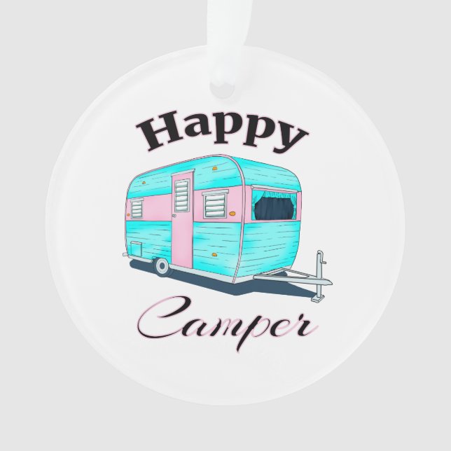 Ornamento Feliz Camper Trailer acampando (Frente)