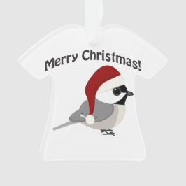 Ornamento Feliz Chickadee de Natal Vestindo Santa Hat