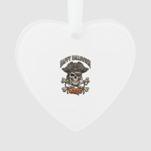 Ornamento Feliz Dia das Bruxas Caveira de Pirata Ossos Cruza
