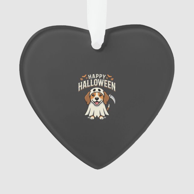 Ornamento Feliz Dia das Bruxas Design de Cachorro Beagle_1 (Frente)