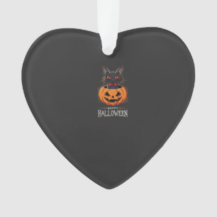 Ornamento Feliz Dia das Bruxas Gato Preto Desenho de Abóbora