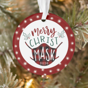 Ornamento Feliz engraçada, COVID CristoLuzes de Fada MASK F