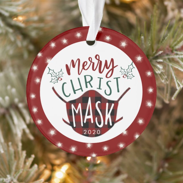 Ornamento Feliz engraçada, COVID CristoLuzes de Fada MASK Fo (Árvore)