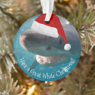 Ornamento Feliz Excelente Branco Tubarão Natal Santa Hat Eng
