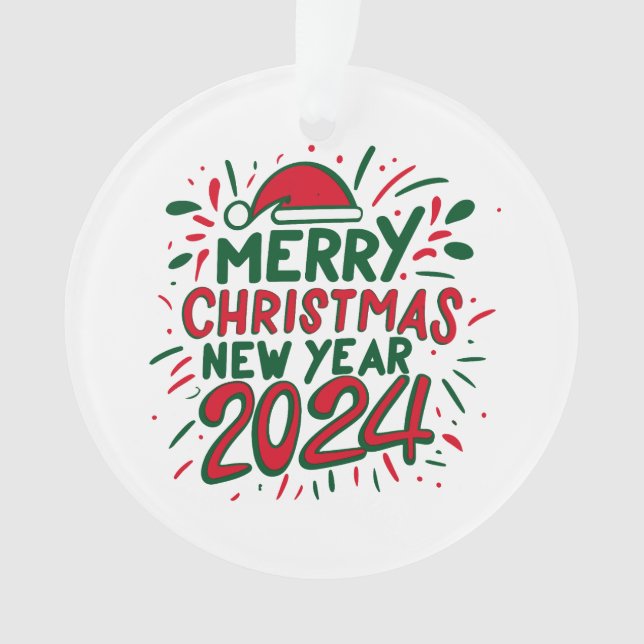 Ornamento Feliz Feliz ano novo de Natal de 2024 (Frente)