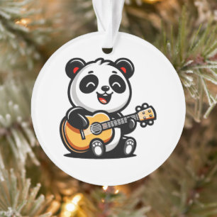 Ornamento Feliz Guitarista Panda - Design de Música Acústica