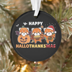 Ornamento Feliz Hallothanksmas Pandas Natal Panda Vermelho