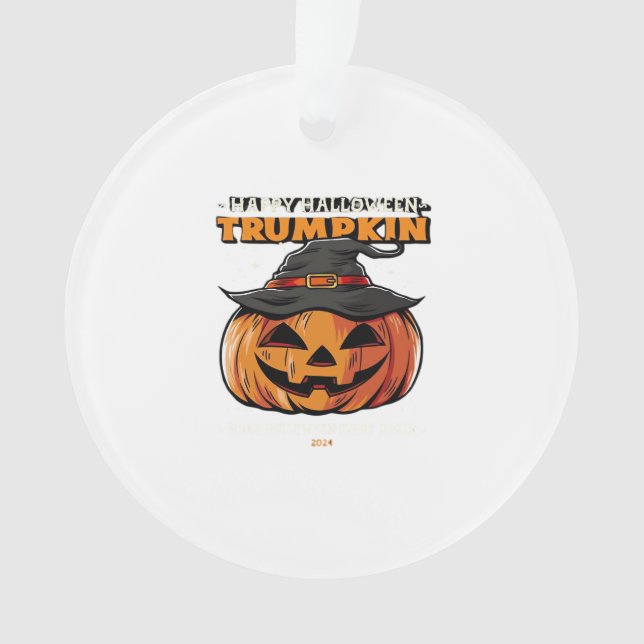 Ornamento Feliz Halloween Trumpkin Clássico (Frente)