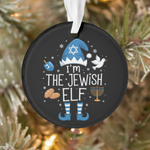 Ornamento Feliz Hanukkah Família Judia de Elfos Grupo Natal