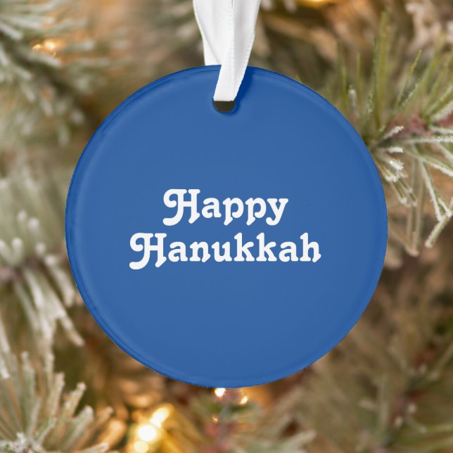 Ornamento "Feliz Hanukkah" festa azul de Natal branco (Árvore)