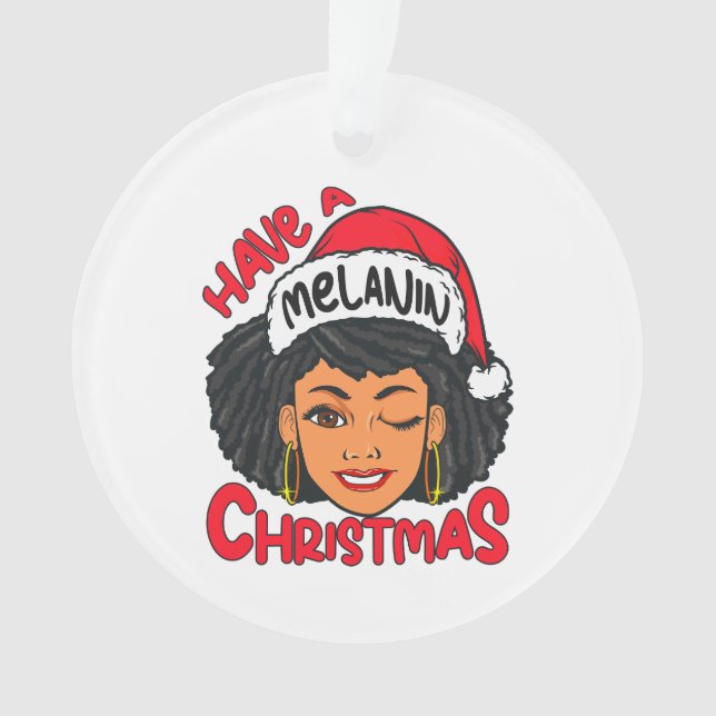 Ornamento Feliz Melanin Feliz de Natal X-mas Black Sista (Frente)