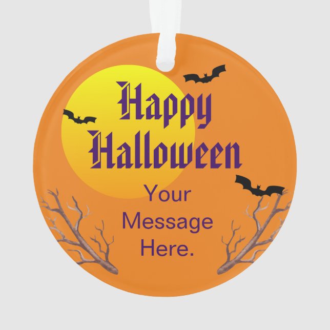 Ornamento Feliz Morcego De Halloween E Lua (Verso)