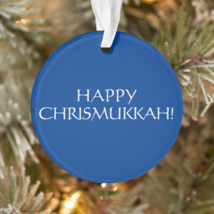 Ornamento Feliz Natal azul de Chrismukkah, feriado judeu