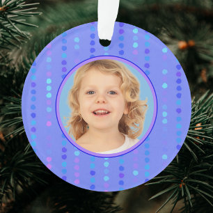 Ornamento Feliz Natal Azul e Foto Roxo Personalizada