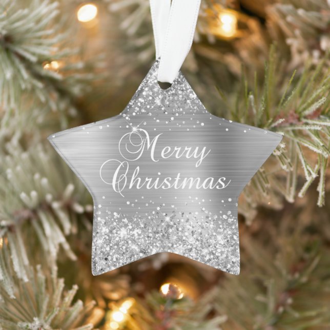 Ornamento Feliz Natal Brilhante Prata (Árvore)