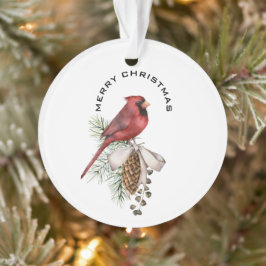 Ornamento Feliz Natal Cardeal e Pine Cone Natal