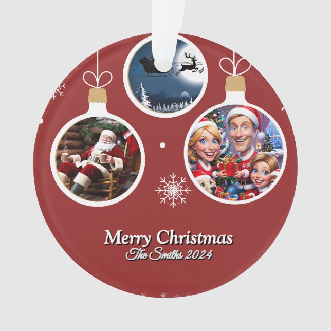 Ornamento Feliz Natal da família moderna (Frente)