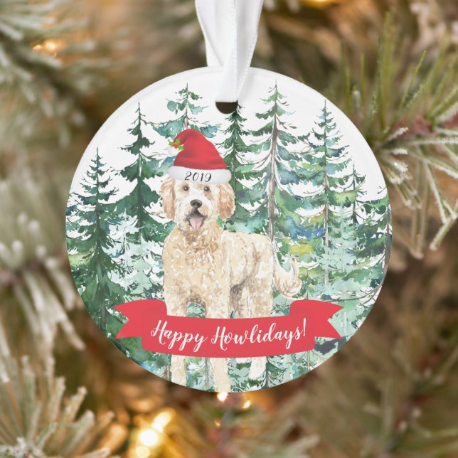 Ornamento Feliz Natal de Cachorro Ouro (Árvore)