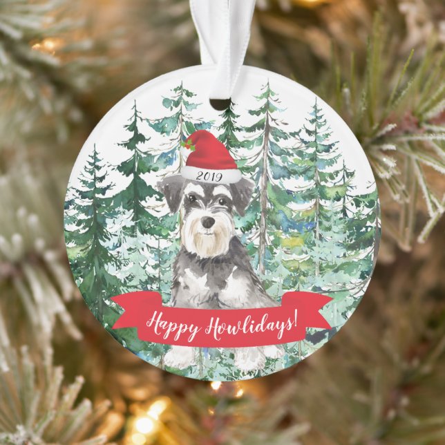 Ornamento Feliz Natal de Cão Miniatura Schnauzer (Árvore)