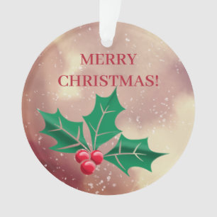 Ornamento Feliz Natal em verde e vermelho - azevinho