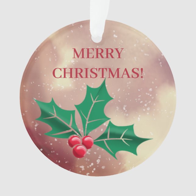 Ornamento Feliz Natal em verde e vermelho - azevinho (Frente)