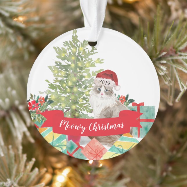 Ornamento Feliz Natal Gato Siberiano (Árvore)