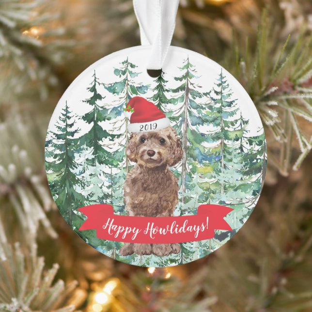 Ornamento Feliz Natal Howlidays Cachorro Cockapoo Marrom no  (Árvore)