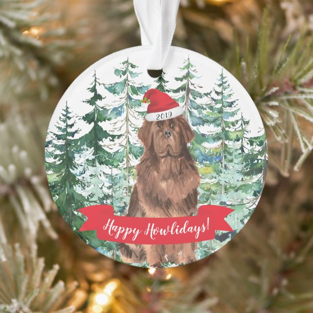 Ornamento Feliz Natal Howlidays Cão Terra Nova Natal (Árvore)