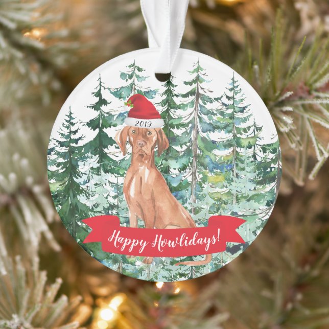 Ornamento Feliz Natal Howlidays do Vizsla Húngaro (Árvore)