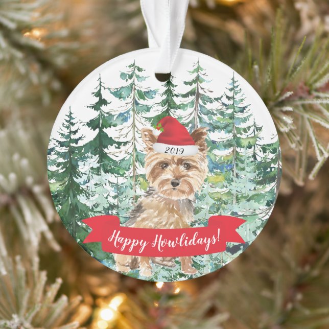 Ornamento Feliz Natal Howlidays Yorkshire Terrier Cachorro d (Árvore)