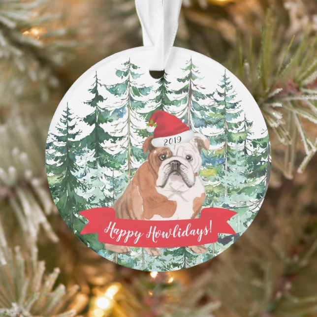 Ornamento Feliz Natal Inglês Bulldog Cão (Árvore)