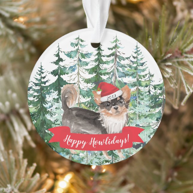 Ornamento Feliz Natal Long Haired Chihuahua Christmas (Árvore)